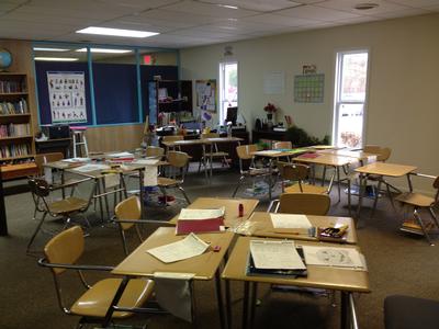 Students' desks are ready for work