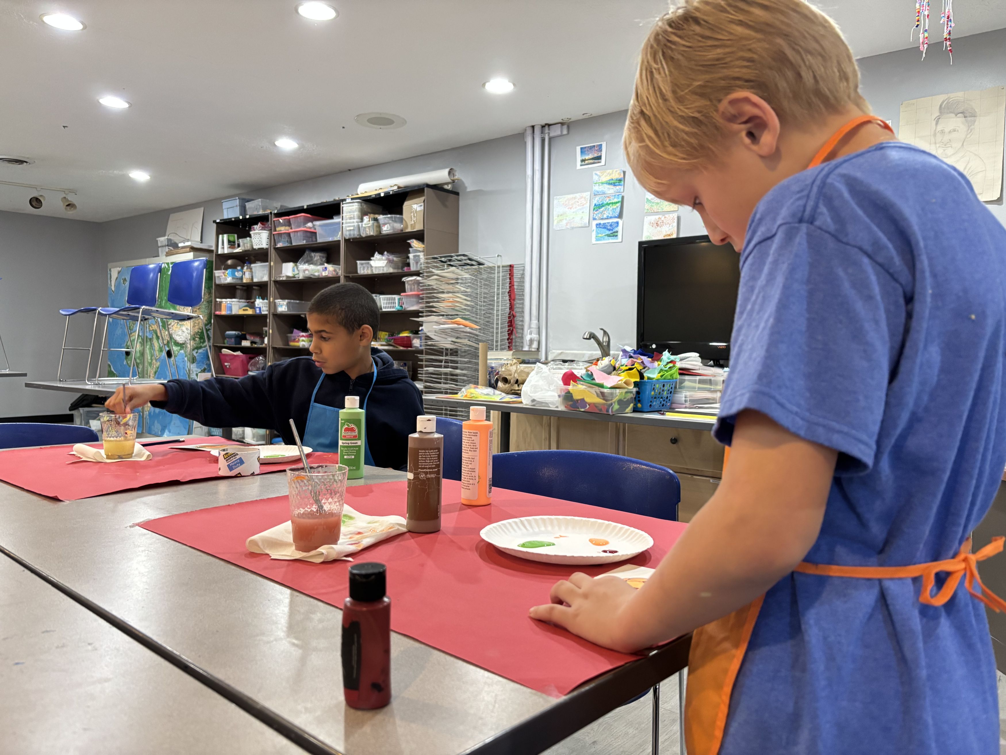 boys setting up art stations